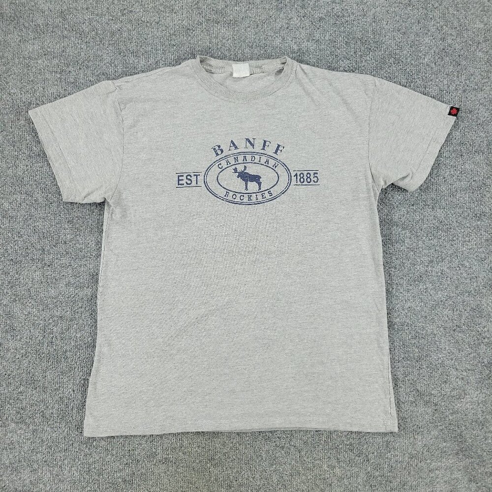 Banff Shirt Men's Medium Gray Canadian Rockies Graphic Tee Short Sleeve Adult